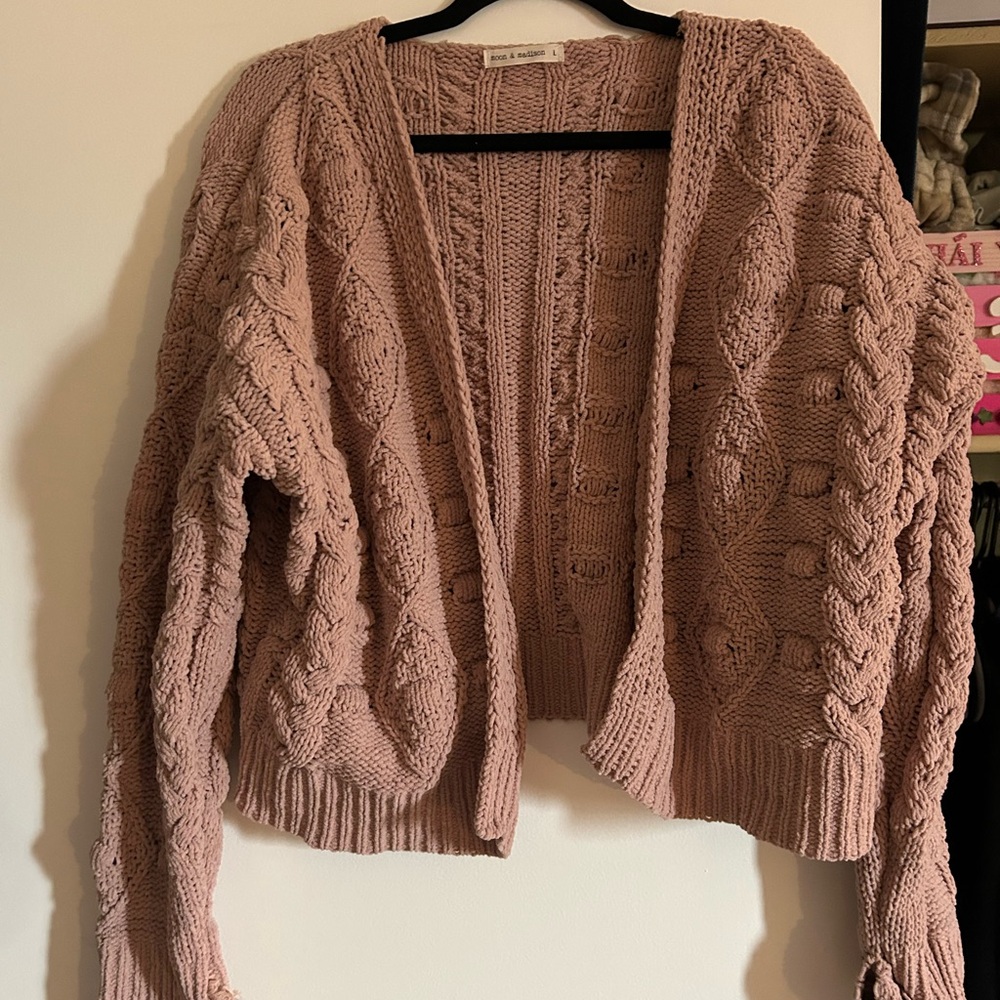 Moon & Madison Cable Knit Cardigan in Blush